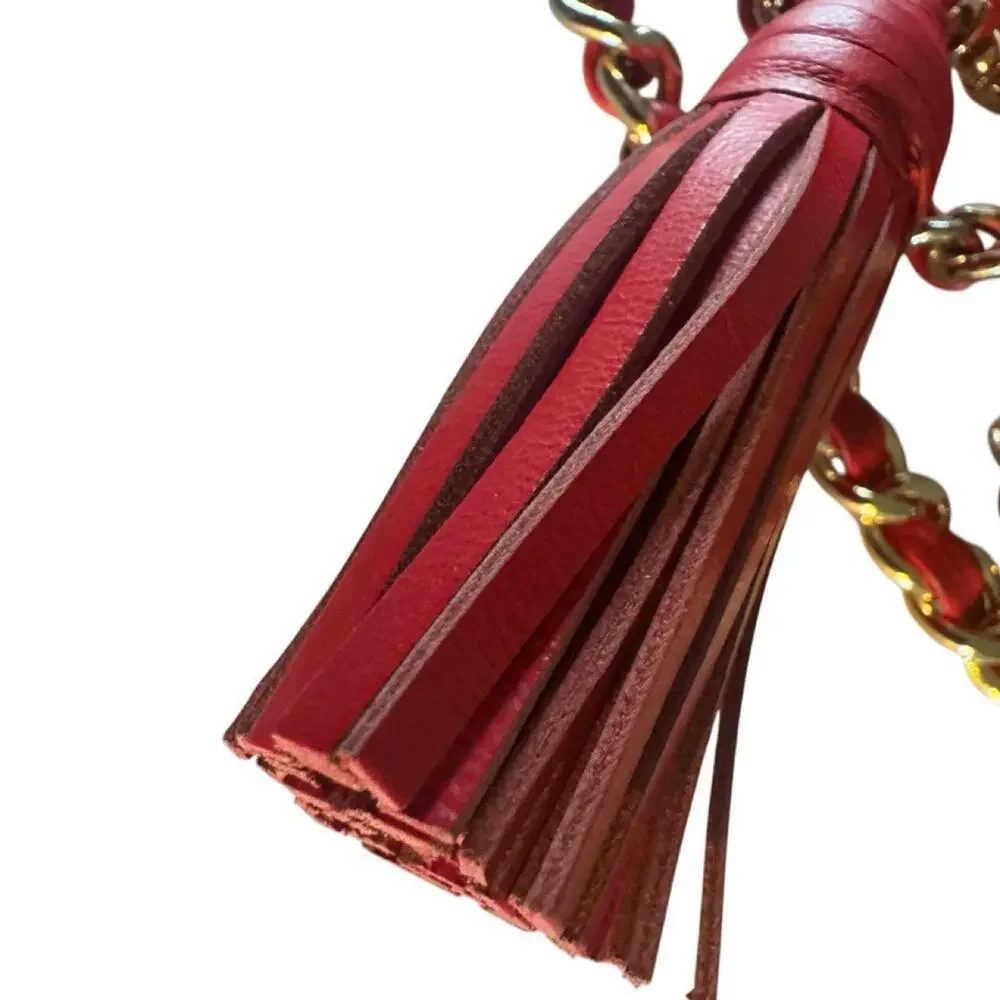 Tory Burch Fleming Red Quilted Leather Chain Crossbody Shoulder Bag